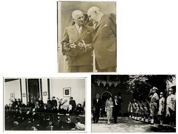 顺时针方向:1948年5月25日，华盛顿特区，哈里·杜鲁门总统和查伊姆·魏茨曼博士;1948年10月，在特拉维夫市欢迎哈伊姆和薇拉·魏茨曼夫妇;1949年2月17日，柴伊姆·魏茨曼在以色列议会宣誓就任第一任总统。
